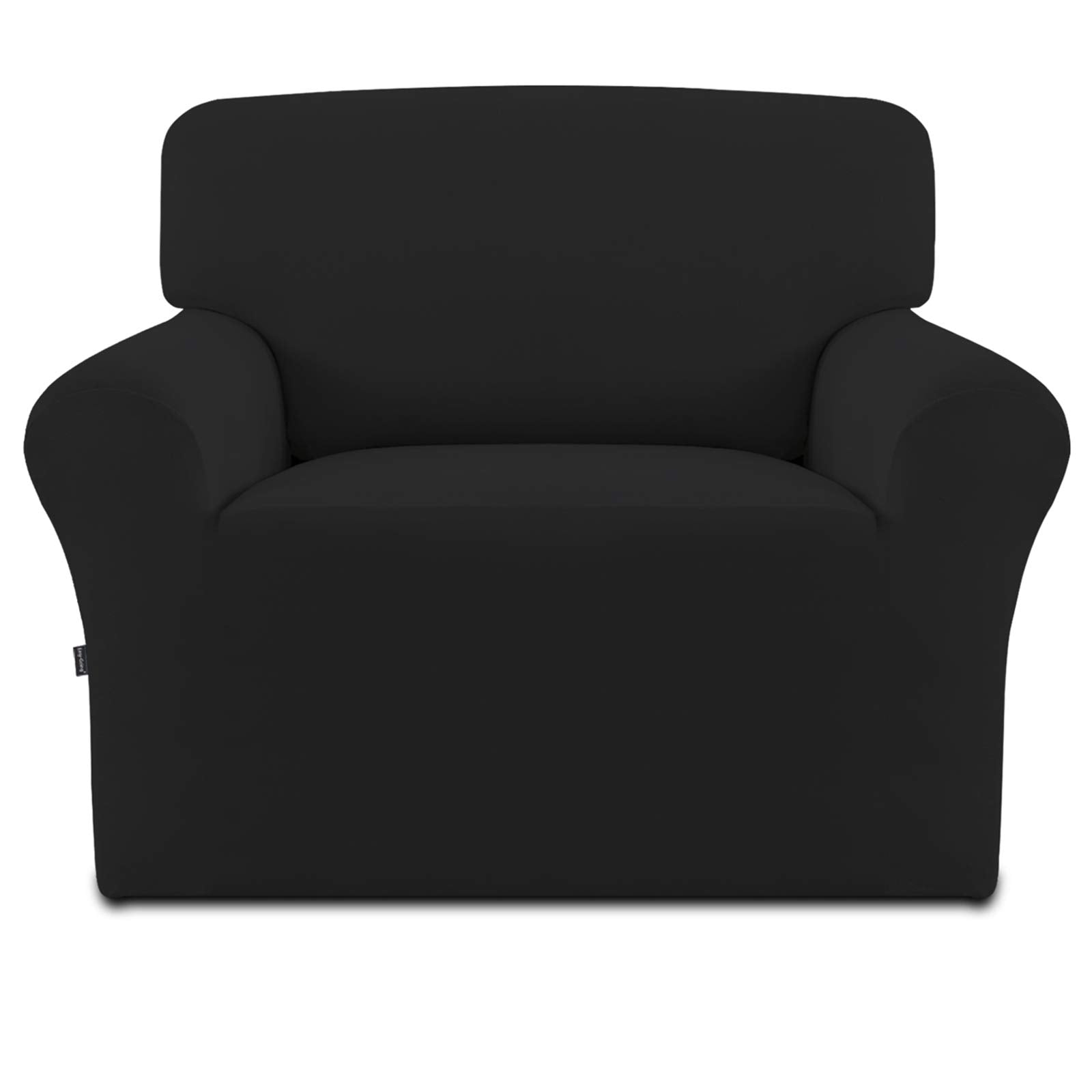 Easy-Going Fleece Stretch Sofa Slipcover Spandex Non-Slip Soft Couch Sofa Cover, Washable Furniture Protector With Anti-Skid Foam And Elastic Bottom For Kids, Pets(Chair, Black)