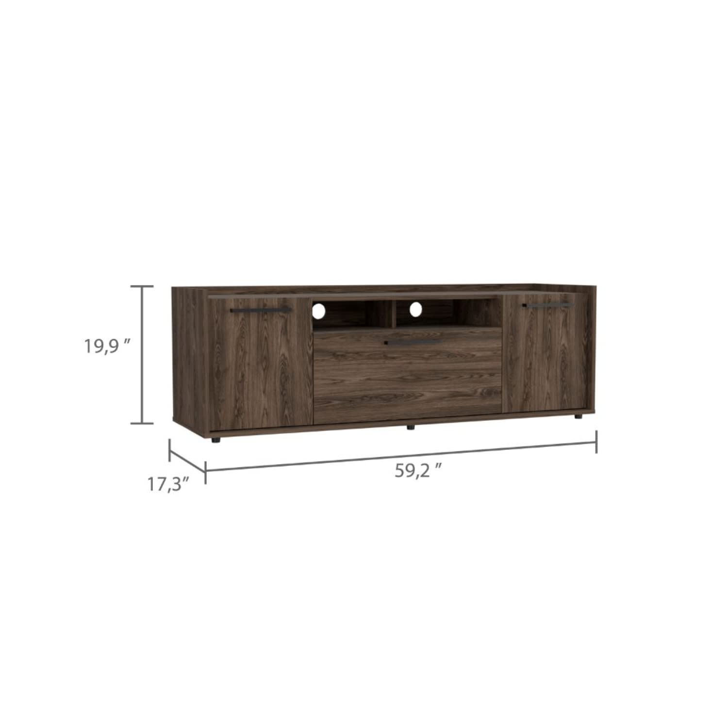 Hollywood Tv Stand for Tv´S Up 60&quot;, Double Door Cabinets, 1 Flexible Cabinet, Dark Walnut