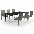 vidaXL 9-Piece Poly Rattan Patio Dining Set in Gray and Black – Glass Top Table & 8 Chairs, Suitable for Outdoor Spaces, Easy-Clean, Water-Resistant PE Rattan