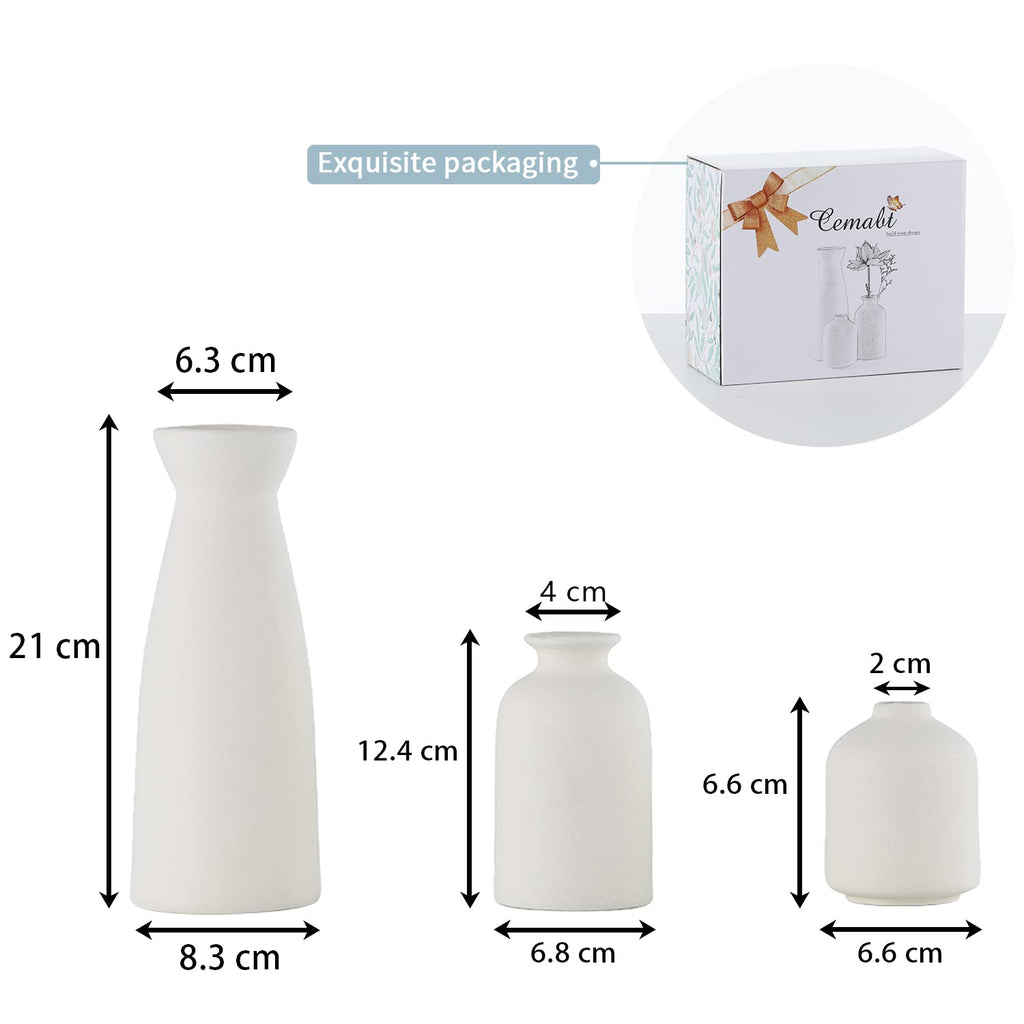 Cemabt White Ceramic Vase Set-3 Small Flower Vases For Decor,Modern Boho Farmhouse Home Decor,Decorative Vase For Pampas Grass&D