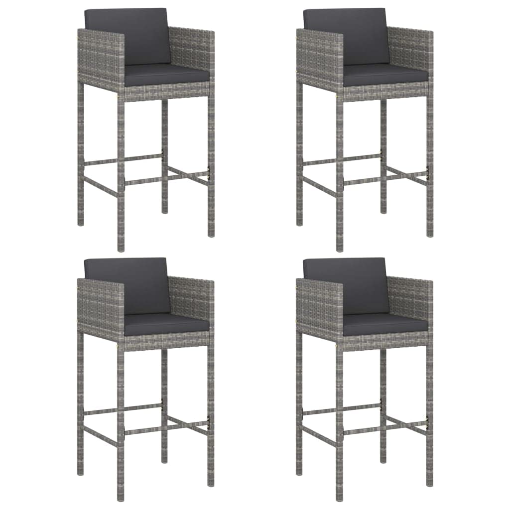 vidaXL Set of 4 Bar Stools with Cushions in Gray Poly Rattan – Modern Design for Outdoor/Indoor Use, Lightweight Yet Sturdy and Comfortable