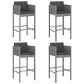 vidaXL Set of 4 Bar Stools with Cushions in Gray Poly Rattan – Modern Design for Outdoor/Indoor Use, Lightweight Yet Sturdy and Comfortable