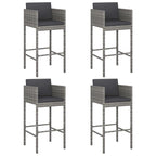 vidaXL Set of 4 Bar Stools with Cushions in Gray Poly Rattan – Modern Design for Outdoor/Indoor Use, Lightweight Yet Sturdy and Comfortable