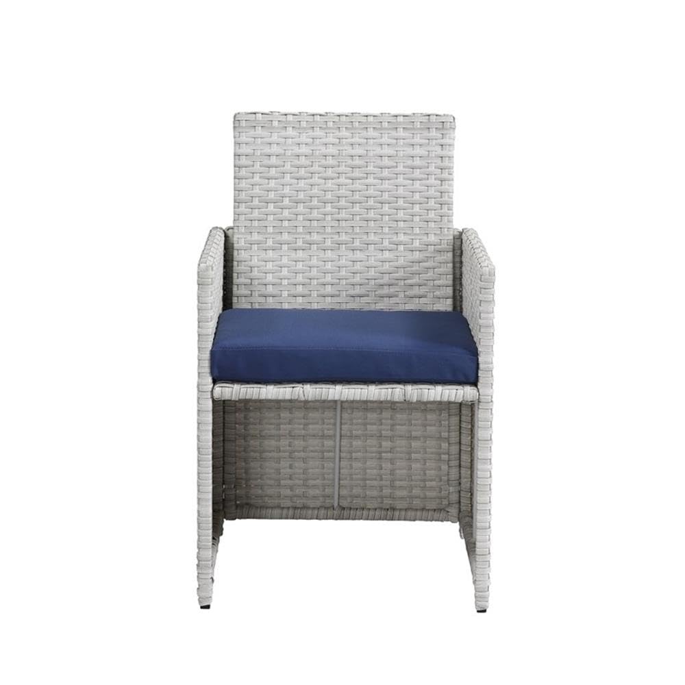 Acme Paitalyi 9 Pieces Pack Patio Set in Blue Fabric & Wicker