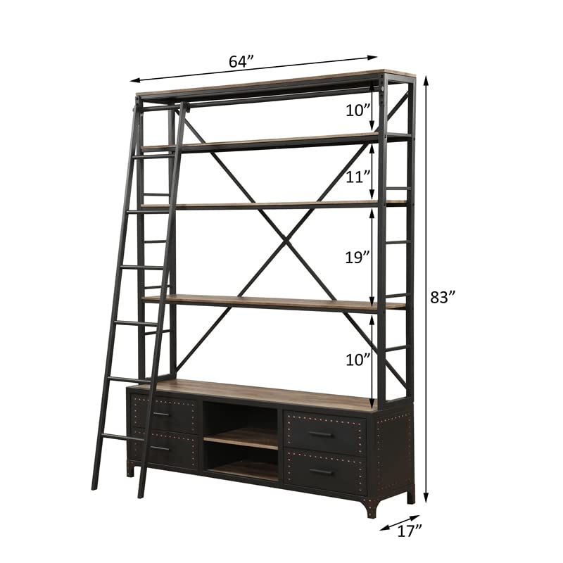 Acme Actaki Rectangular 64-inch Etagere Bookcase with Ladder in Sandy Gray Wood