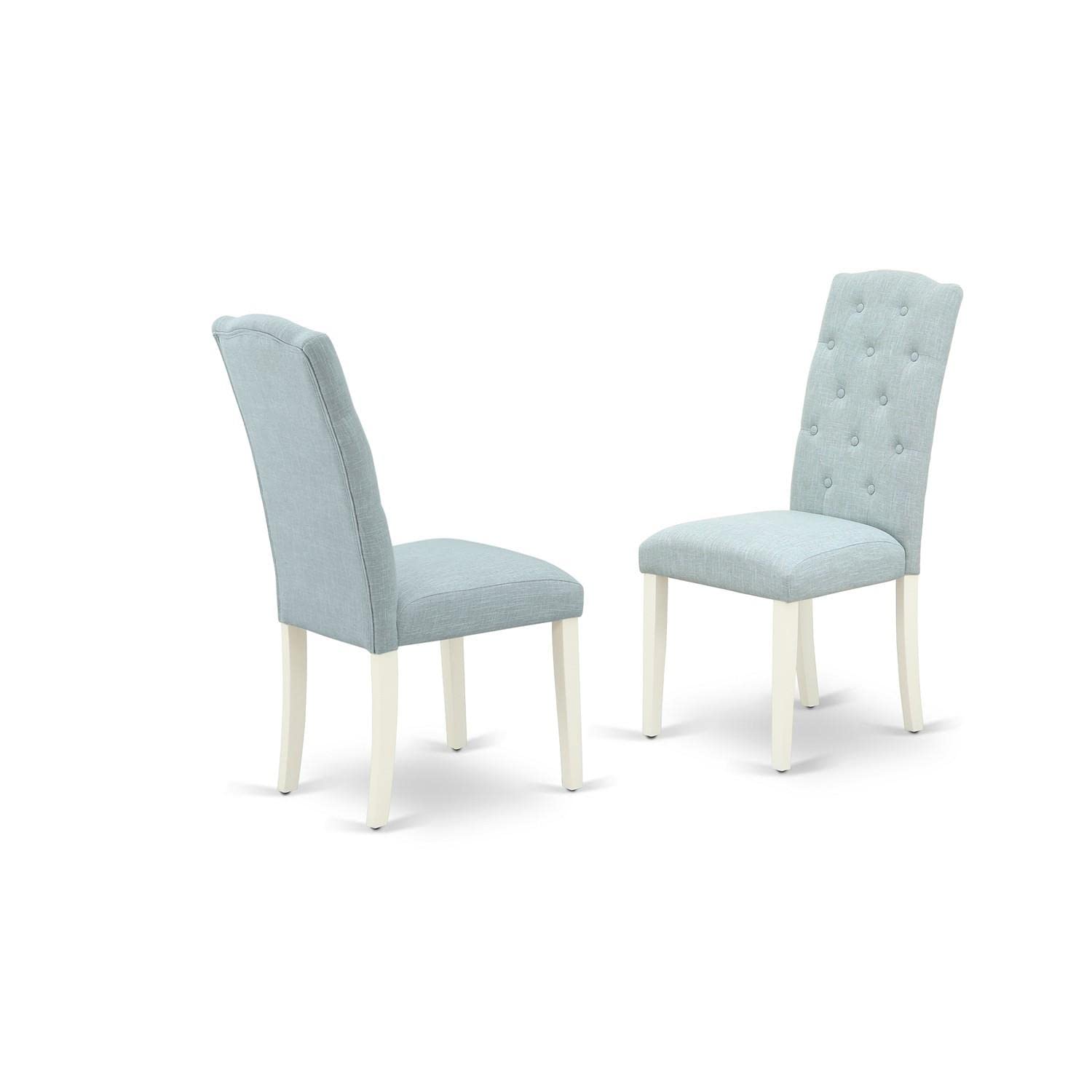 East West Furniture Hlce3-Lwh-15 3 Piece Dining Room Furniture Set Contains A Round Dining Table With Pedestal And 2 Baby Blue Linen Fabric Upholstered Chairs, 42X42 Inch, Linen White