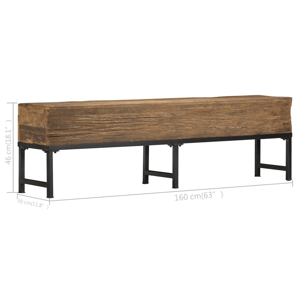 vidaXL 63&quot; Solid Reclaimed Wood Bench - Antique-Style Wooden Bench with Industrial Charm, Powder-Coated Steel Legs, Stable and Durable Construction for Room