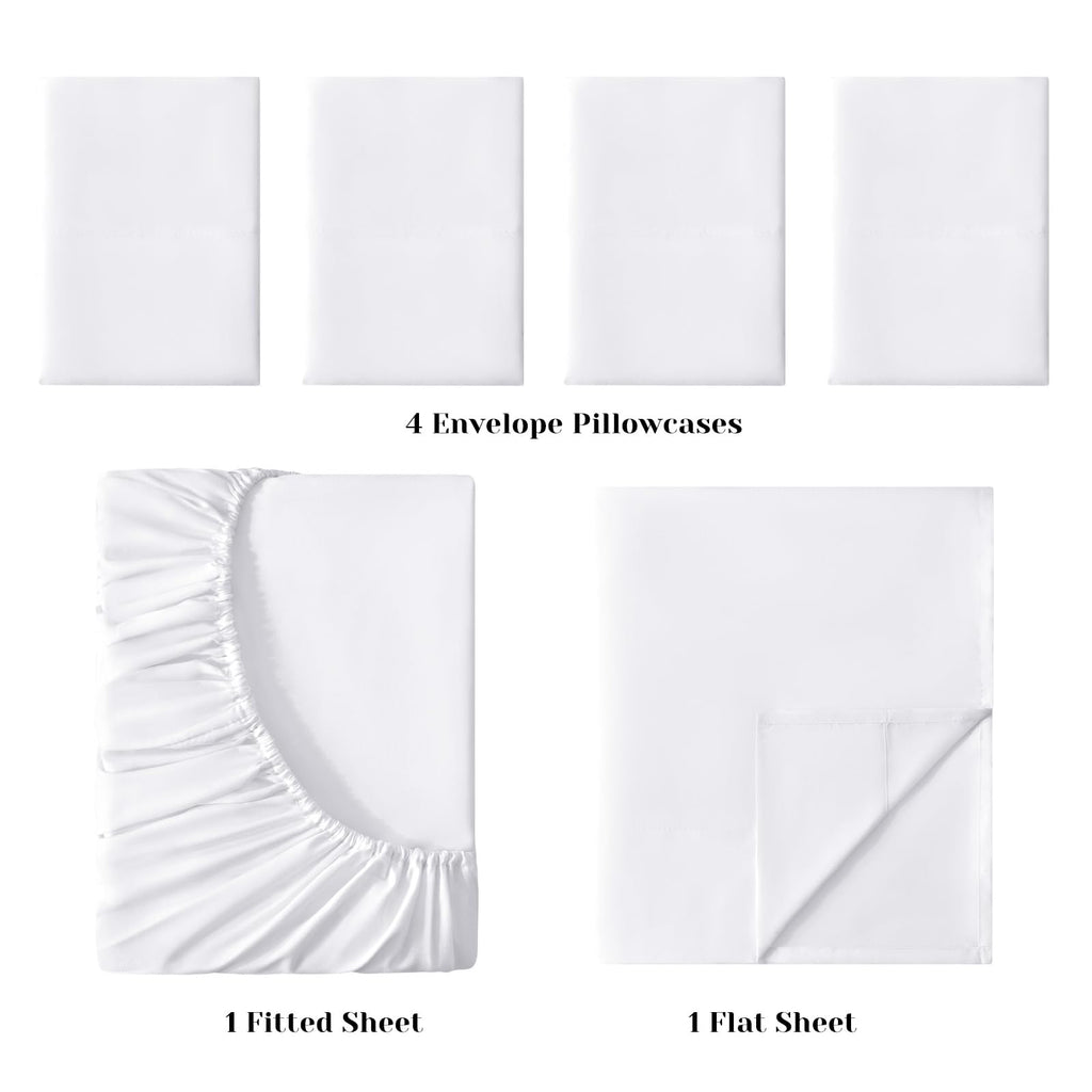 Bysure Hotel Luxury Bed Sheets Set 6 Piece(King, White) - Super Soft 1800 Thread Count 100% Microfiber Sheets With Deep Pockets,