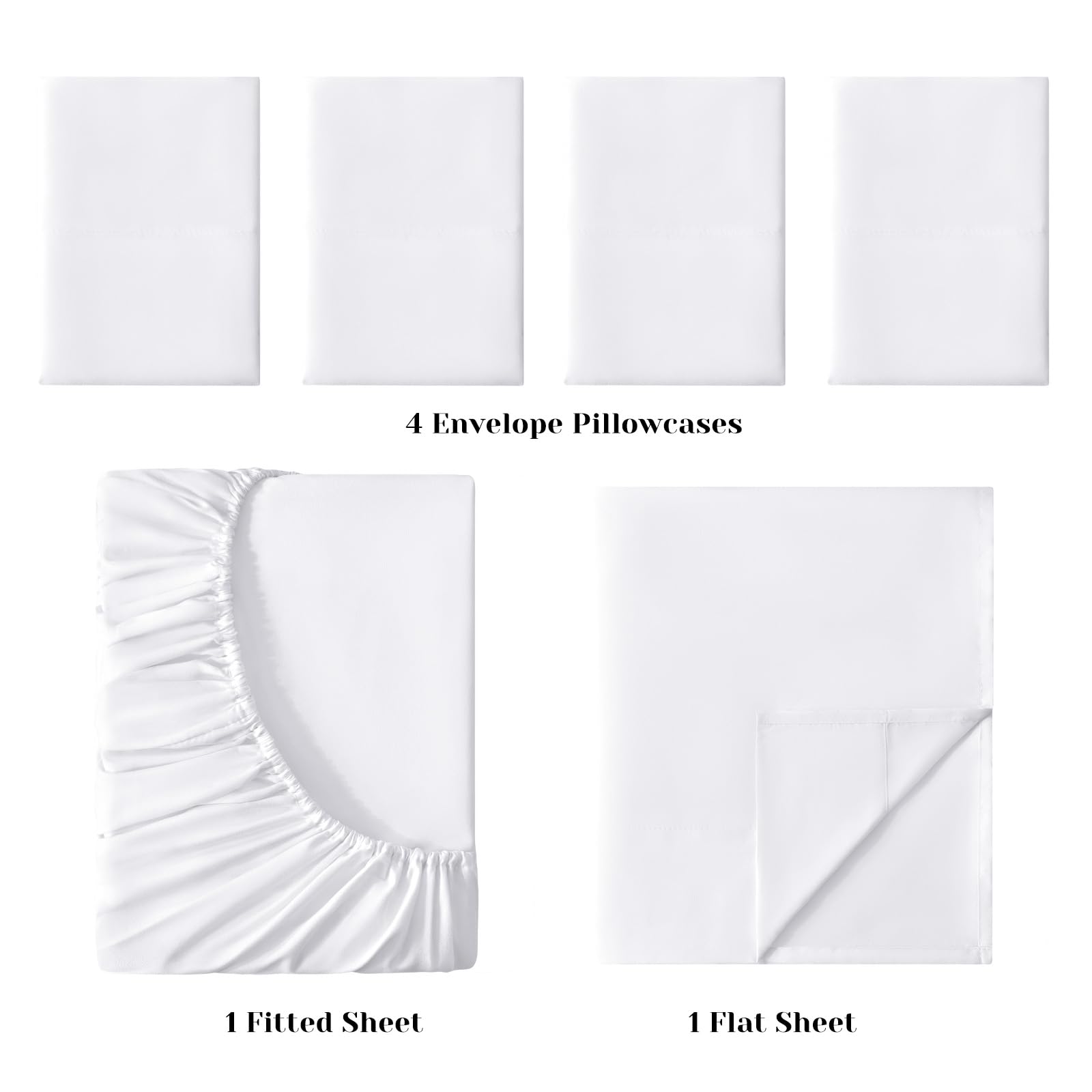 Bysure Hotel Luxury Bed Sheets Set 6 Piece(King, White) - Super Soft 1800 Thread Count 100% Microfiber Sheets With Deep Pockets,