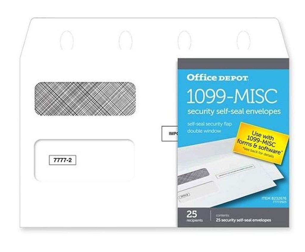 Office Depot Brand 1099-Misc Double-Window 25 Recipient Security Self-Seal Envelopes, 5 5/8' X 9', White, Pack Of 25 Envelopes