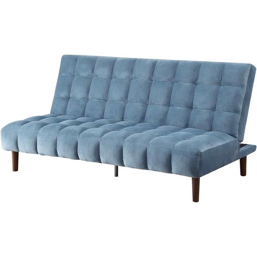 Acme Yolandi Velvet Tufted Adjustable Sofa in Teal and Dark Walnut