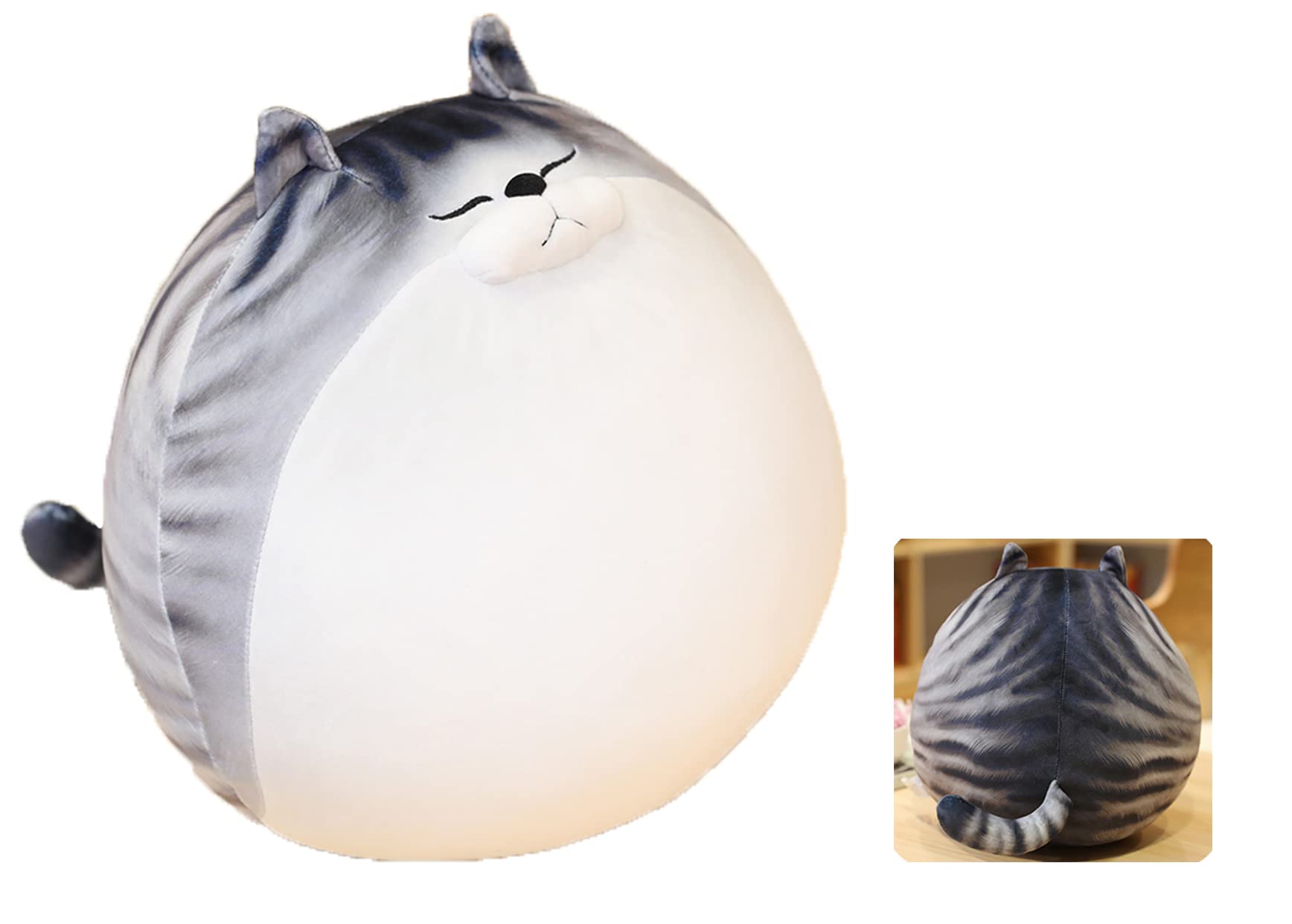12 Inch Gray Striped Tabby Cat Stuffed Animals Round Fat Striped Tabby Cat Plush Hugging Pillow Stuffed Cat Doll Plushies Gift F