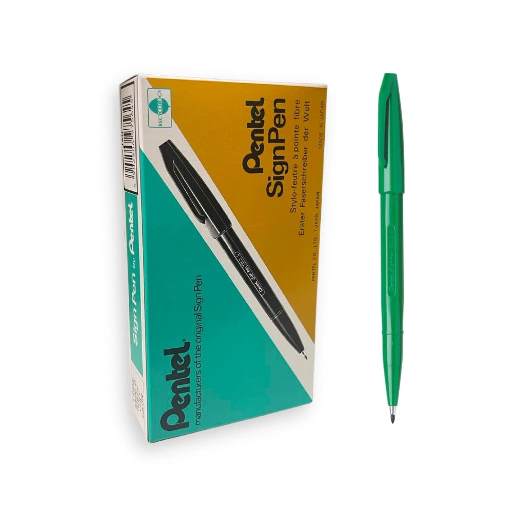 Pentel Sign Pen - Green, Pack Of 12, S520-D