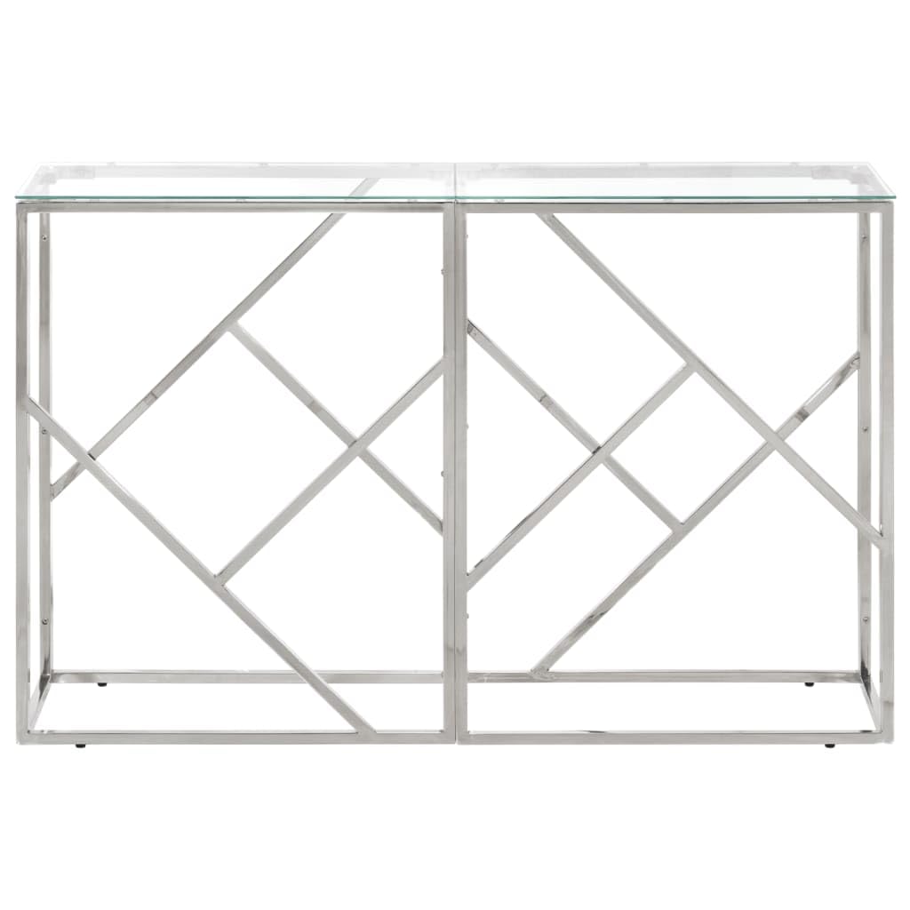 vidaXL Silver Console Table with Tempered Glass Top - Stainless Steel Frame, Modern Design, Rectangular Sofa/Hallway Display Table 43.3"x11.8"x27.6"