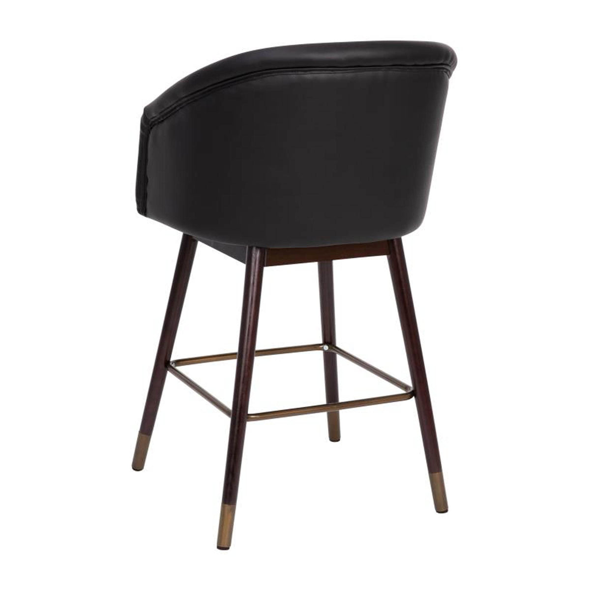 Flash Furniture Margo Commercial Grade Mid-Back Counter Stool - Black LeatherSoft Upholstery - Walnut Finish Beechwood Legs with Soft Bronze Accents - 26&quot; Barstool