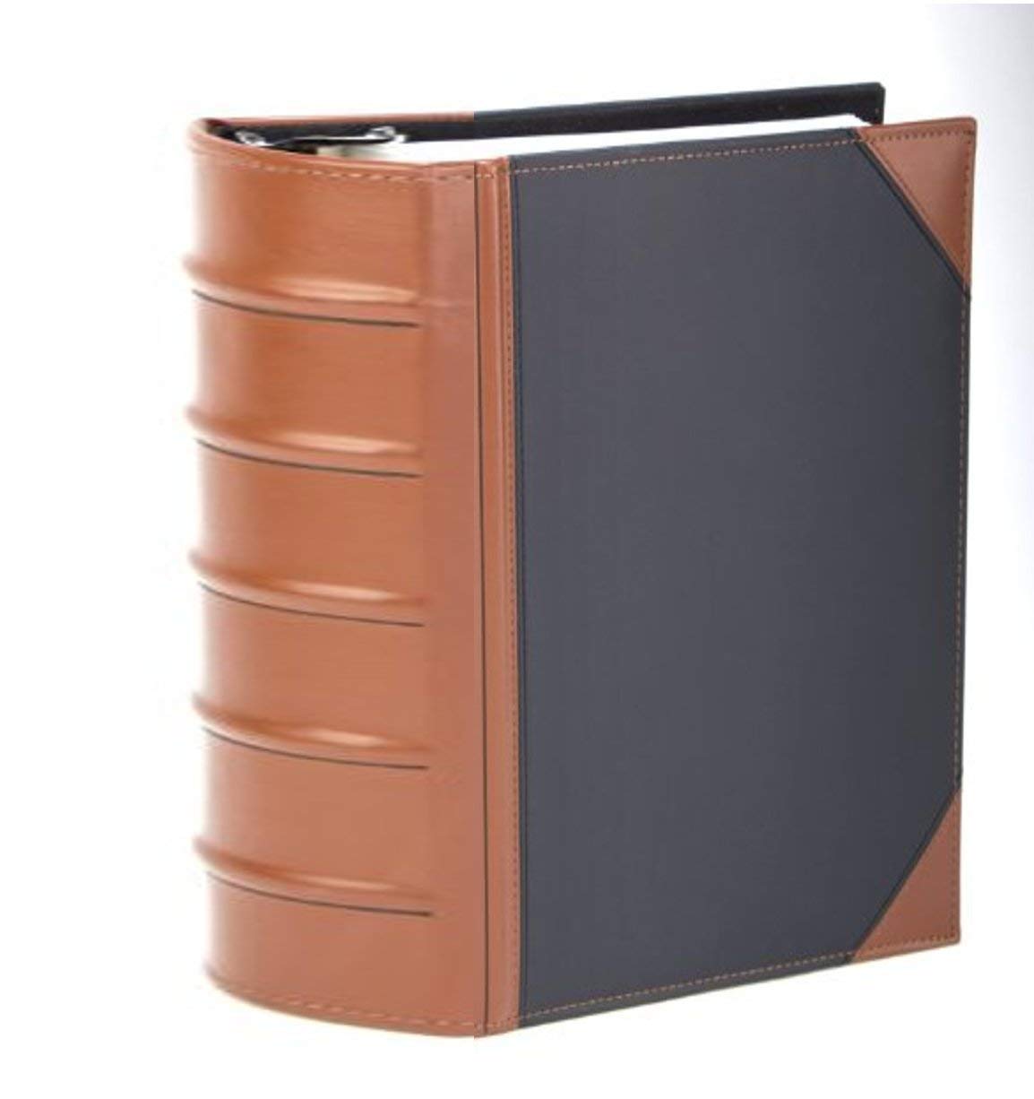Executive Binder, English Leather 2 Tone With Stitching And Ribbed Spine, Heavy Duty 3 D-Ring, Black (3' Inch, 1Pk)