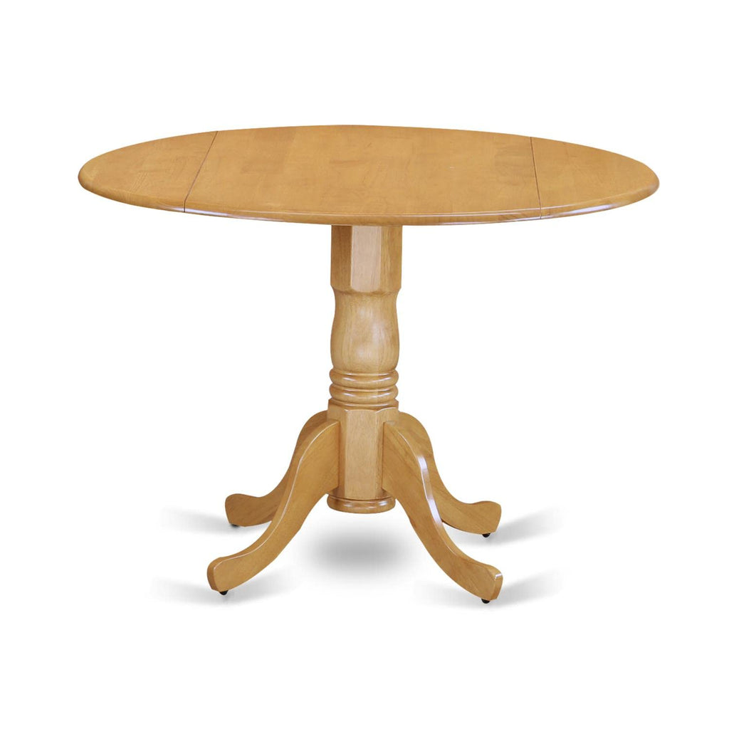 East West Furniture DLGR3-OAK-W 3 Piece Dining Room Table Set Contains a Round Kitchen Table with Dropleaf and 2 Dining Chairs, 42x42 Inch, Oak