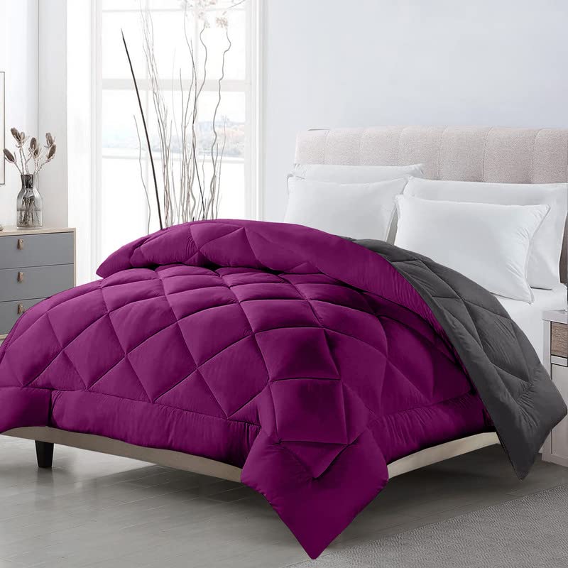TundwalS Microfiber Reversible Solid Extra Comfort & Soft Comforter||Blanket Double Bed 210 Gsm Quilt Purple  Grey 1 (Piece)