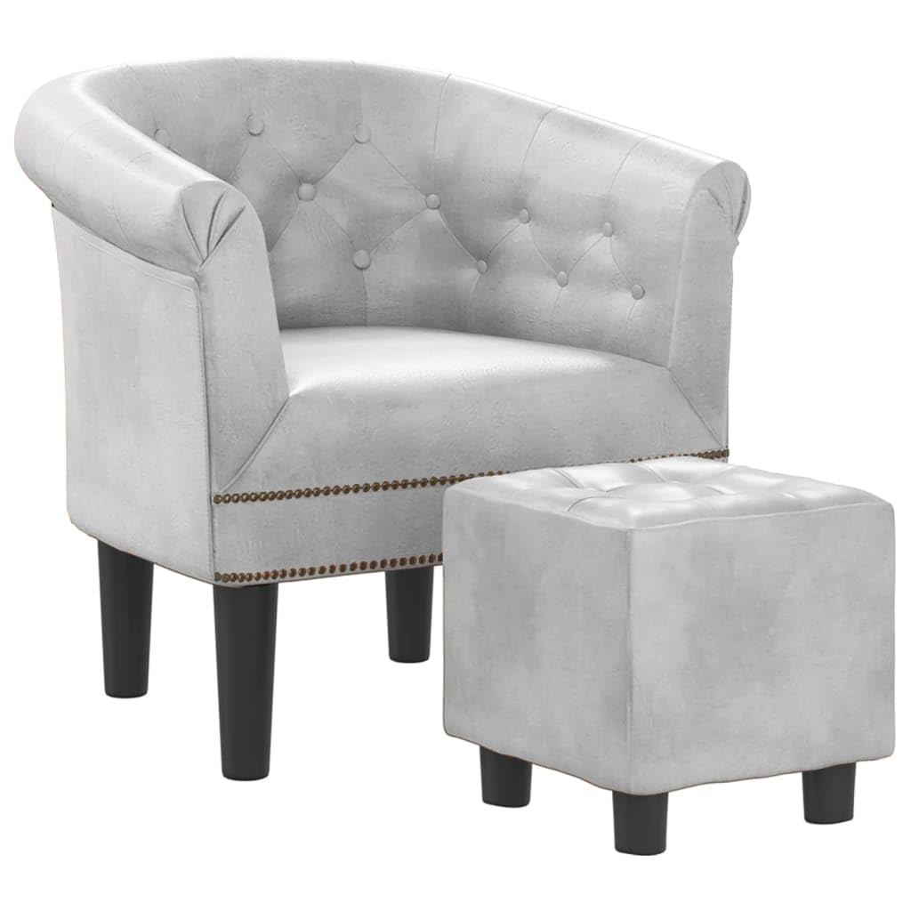 vidaXL Tub Chair with Footstool - Silver-Colored Faux Leather Design - Ideal for Living Room, Bedroom, or Office