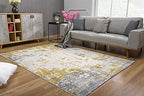 HomeRoots 100% High Grade Polypropylene 3â€ x 5â€ Gold and Gray Abstract Area Rug