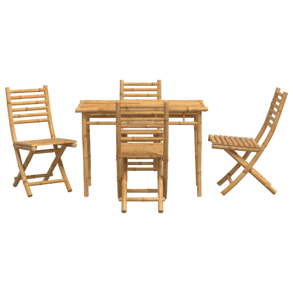 vidaXL Patio Dining Set - 5-Piece Bamboo Outdoor Garden Table & Foldable Chairs - Durable & Water-Resistant - Brown