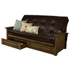 Kodiak Furniture Washington Queen Size Futon Frame with Storage Drawers - Wood Futon Frame with Mattress Included in Java Brown Color