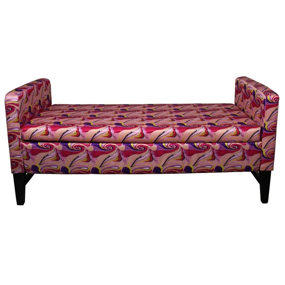 HomeRoots Pink/Purple Wood, Polyurethane Foam: 97%, Polyester Fabric: 3% Modern Hot Pink and Purple Abstract Print Storage Bench