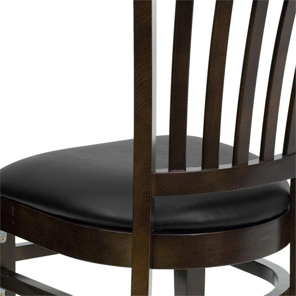 Flash Furniture Hercules Series Vertical Slat Back Walnut Wood Restaurant Chair - Black Vinyl Seat