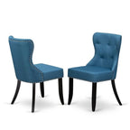 East West Furniture Lgsi9-Blk-21 9 Piece Dining Table Set Includes A Rectangle Dining Room Table With Butterfly Leaf And 8 Blue Linen Fabric Upholstered Chairs, 42X84 Inch, Black