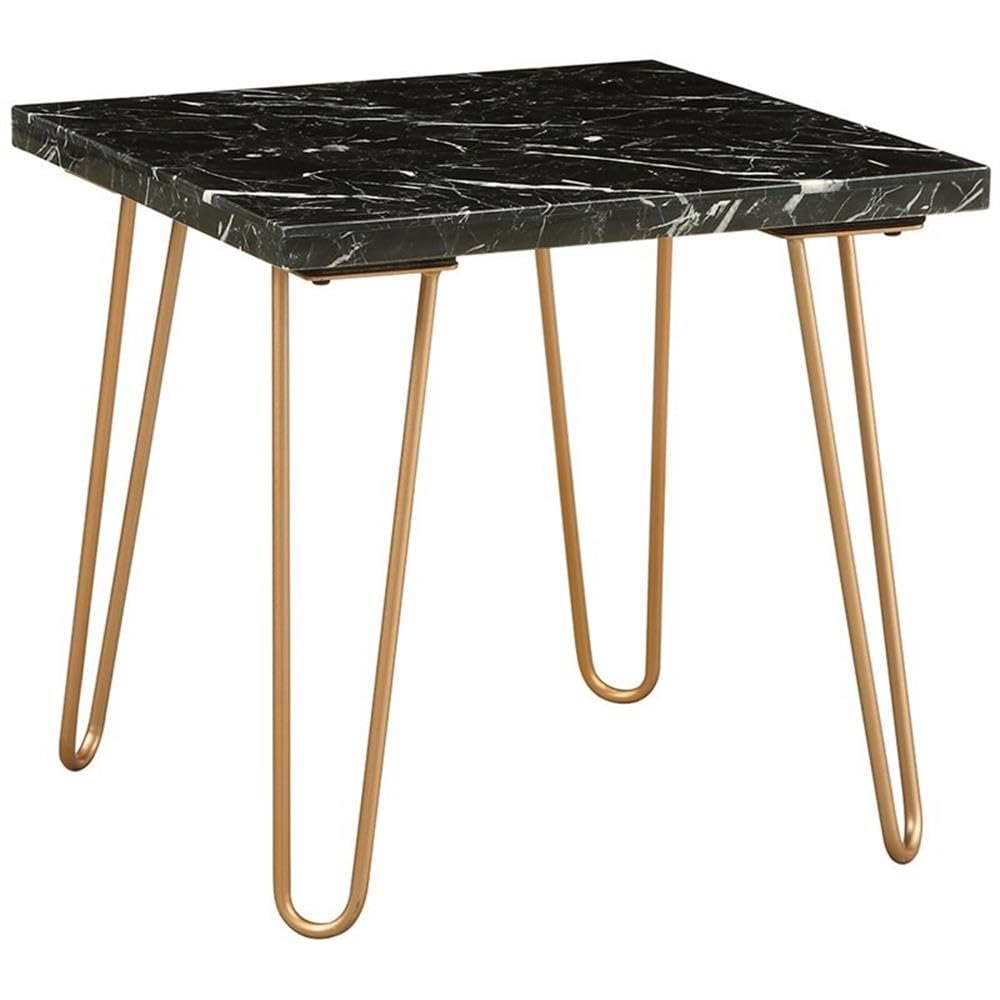 Acme Telestis 22" Square Marble Top End Table in Black and Gold