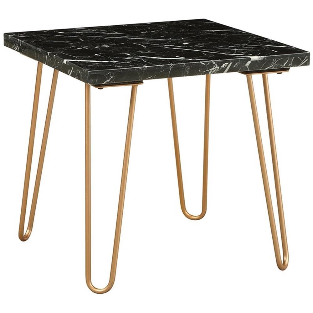 Acme Telestis 22&quot; Square Marble Top End Table in Black and Gold