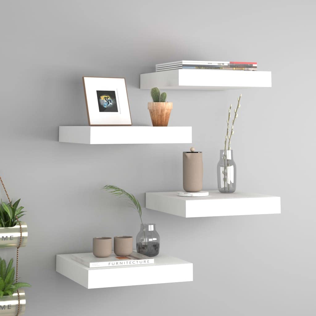 vidaXL Modern Floating Wall Display Shelves - 4 pcs, White MDF with Invisible Mounting System