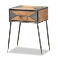 Baxton Studio Laurel Rustic Industrial Antique Grey Finished Metal and Whitewashed Oak Brown Finished Wood 1-Drawer Nightstand