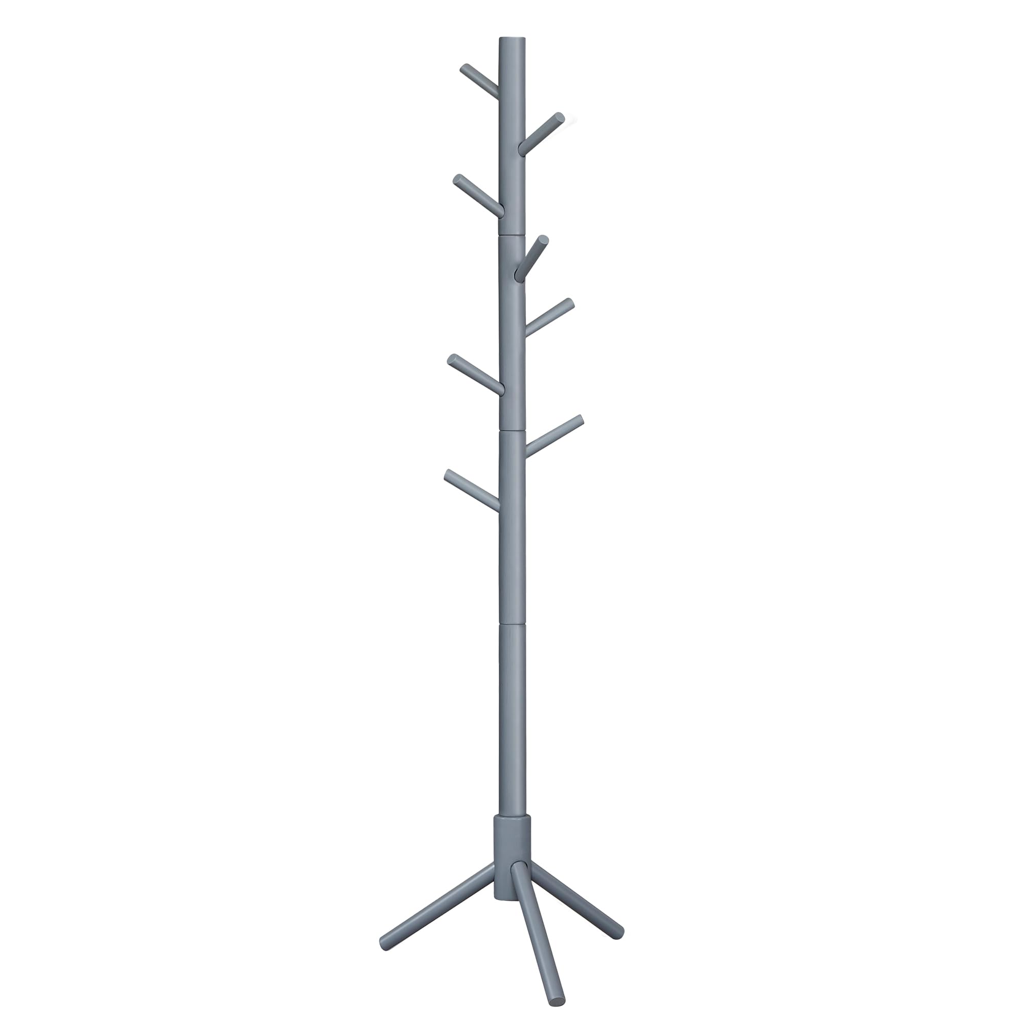 Vasagle Solid Wood Coat Rack, Free Standing Coat Rack, Tree-Shaped Coat Rack With 8 Hooks, 3 Height Options, For Clothes, Hats, Bags, For Living Room, Bedroom, Home Office, Grey Urcr04Gy