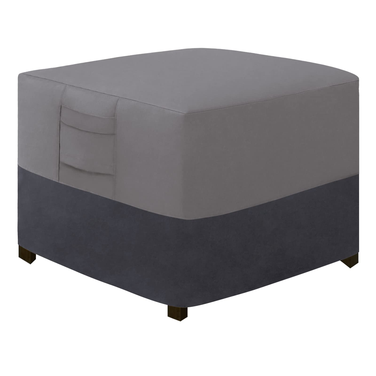 Easy-Going Outdoor Ottoman Cover, Waterproof Patio Ottoman Cover, Heavy Duty Outdoor Furniture Cover With Padded Handles (28'X28'X17', Gray/Dark Gray)