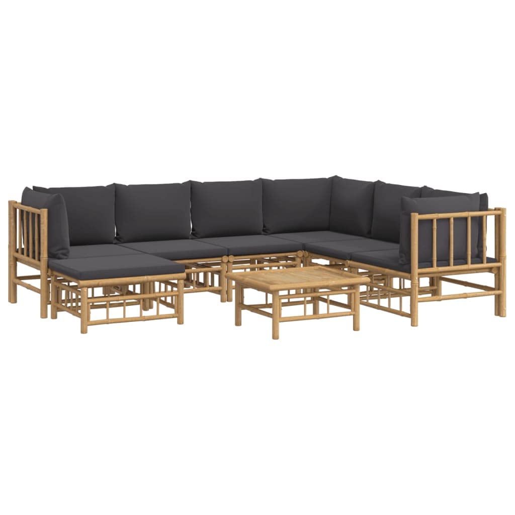 vidaXL 8 Piece Patio Lounge Set with Dark Gray Cushions Bamboo