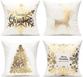 All Smiles Christmas Throw Pillow Covers Cases 16X16 Set Of 4 White Gold Decorations Winter Xmas Indoor Home Holiday D  Cor Velv