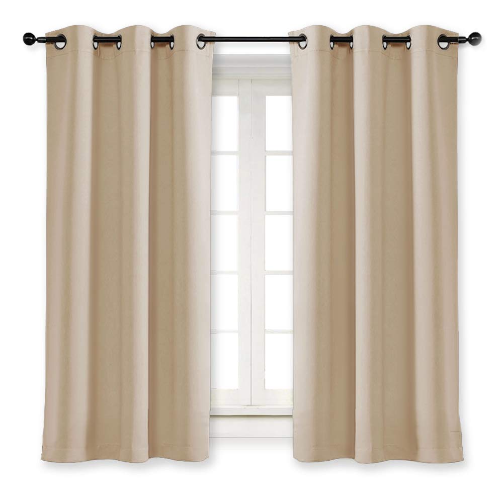 Nicetown Room Darkening Blind Shade For Kids Bedroom Triple Weave Home Decoration Light Blocking Solid Ring Top Curtain/Drape For Small Window (Biscotti Beige, Single Panel, 42 X 63 Inch)