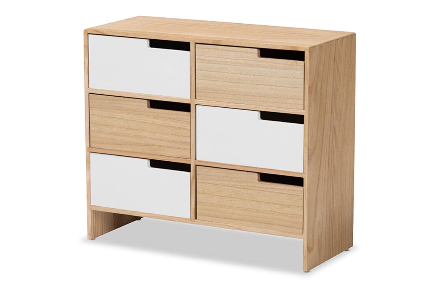 Baxton Studio Eben White and Oak Brown Finished Wood 6-Drawer Storage Cabinet