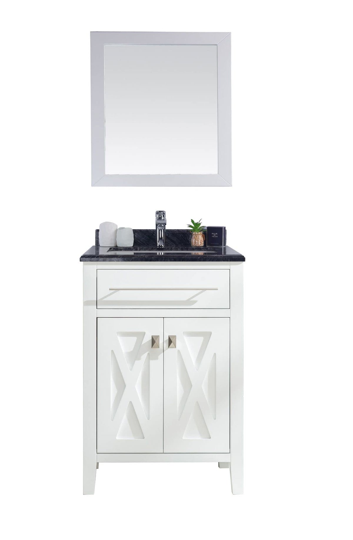 Laviva Wimbledon - 24 - White Cabinet Black Wood Marble Countertop