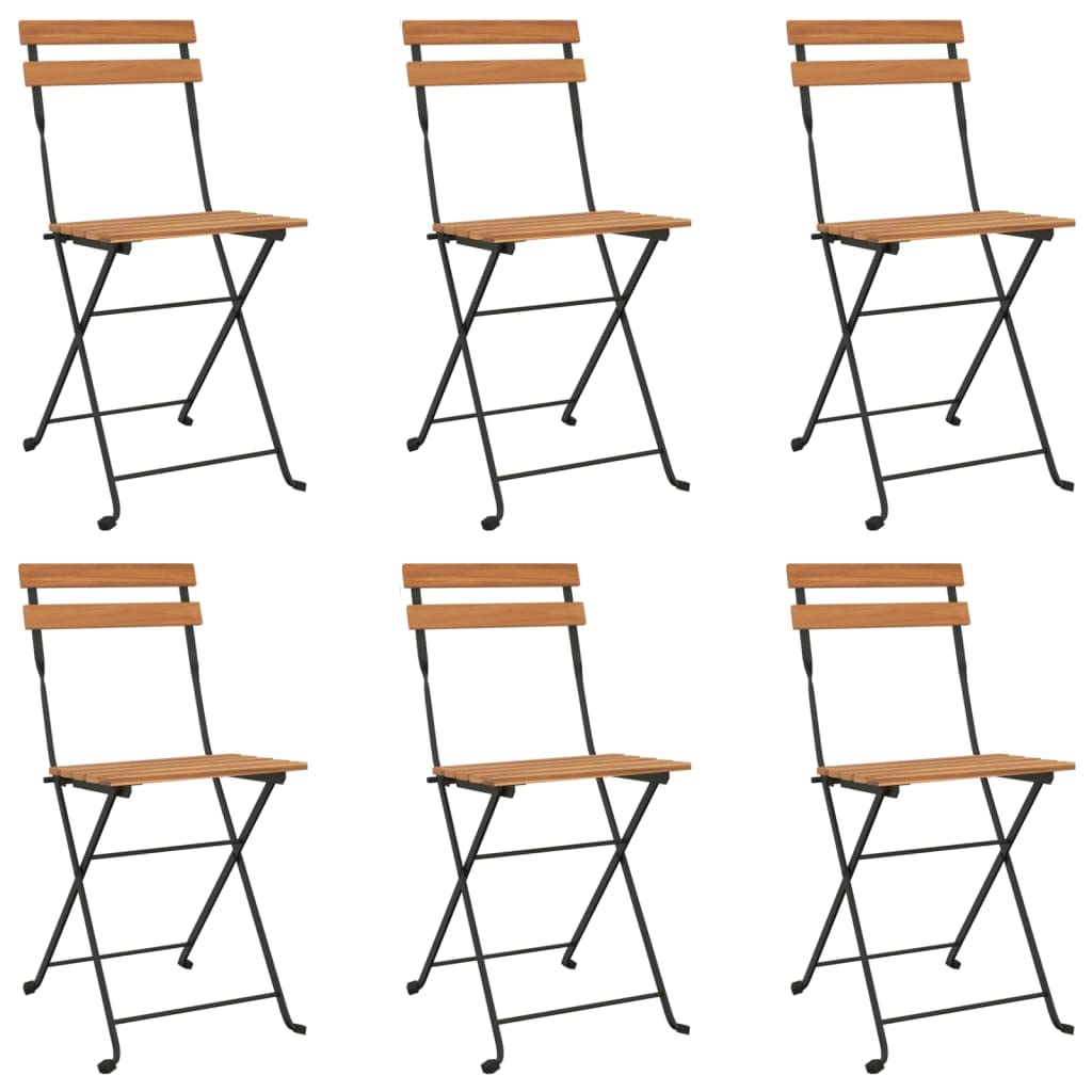 Vidaxl Folding Bistro Chairs - 6 Pc Set, Solid Teak Wood With Steel Frame, Ideal For Garden/Terrace/Patio Use, Brown