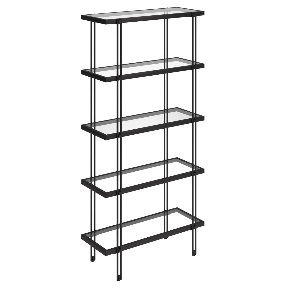 HomeRoots 527595 68 in. Metal & Glass Five Tier Standard Bookcase Black