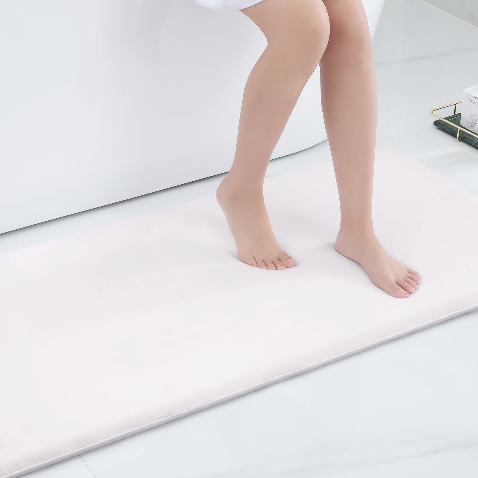 Smiry Memory Foam Bath Mat 47 x 24, Extra Soft Absorbent Bathroom Rugs Non Slip Bath Rug Runner for Shower Bathroom Floors, Whit
