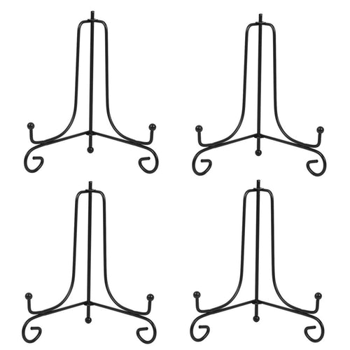 (4 Pack) 6 Iron Display Stand, Black Iron Easel Plate Display Photo Holder Stand, Displays Picture Frames, Cookbooks, Decorative