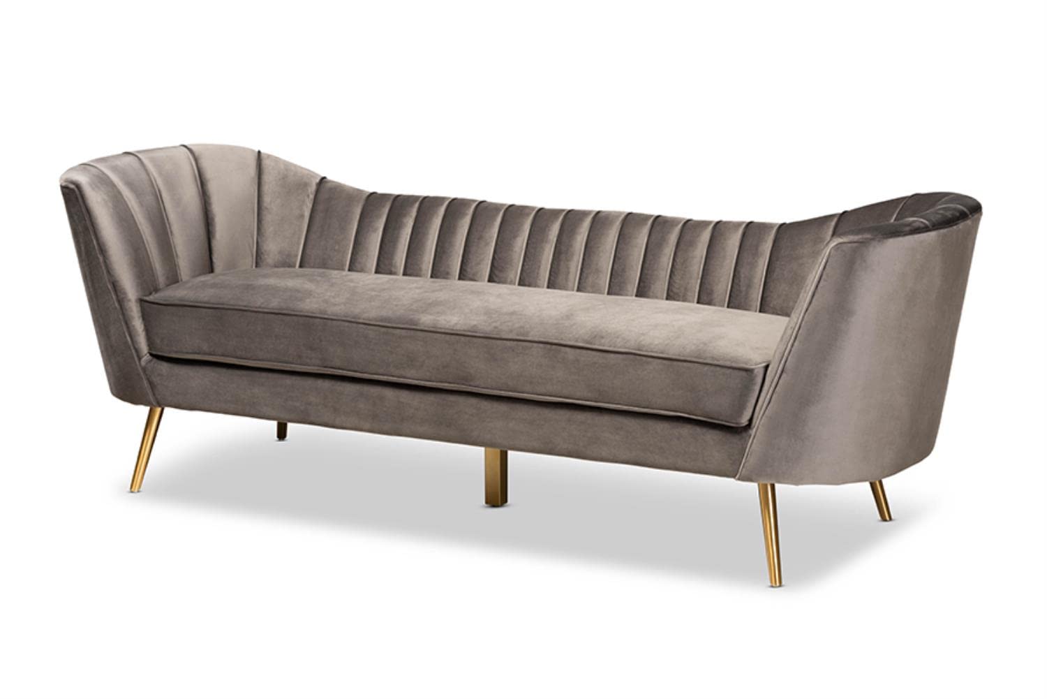 Baxton Studio Kailyn Glam and Luxe Grey Velvet Fabric Upholstered and Gold Finished Sofa