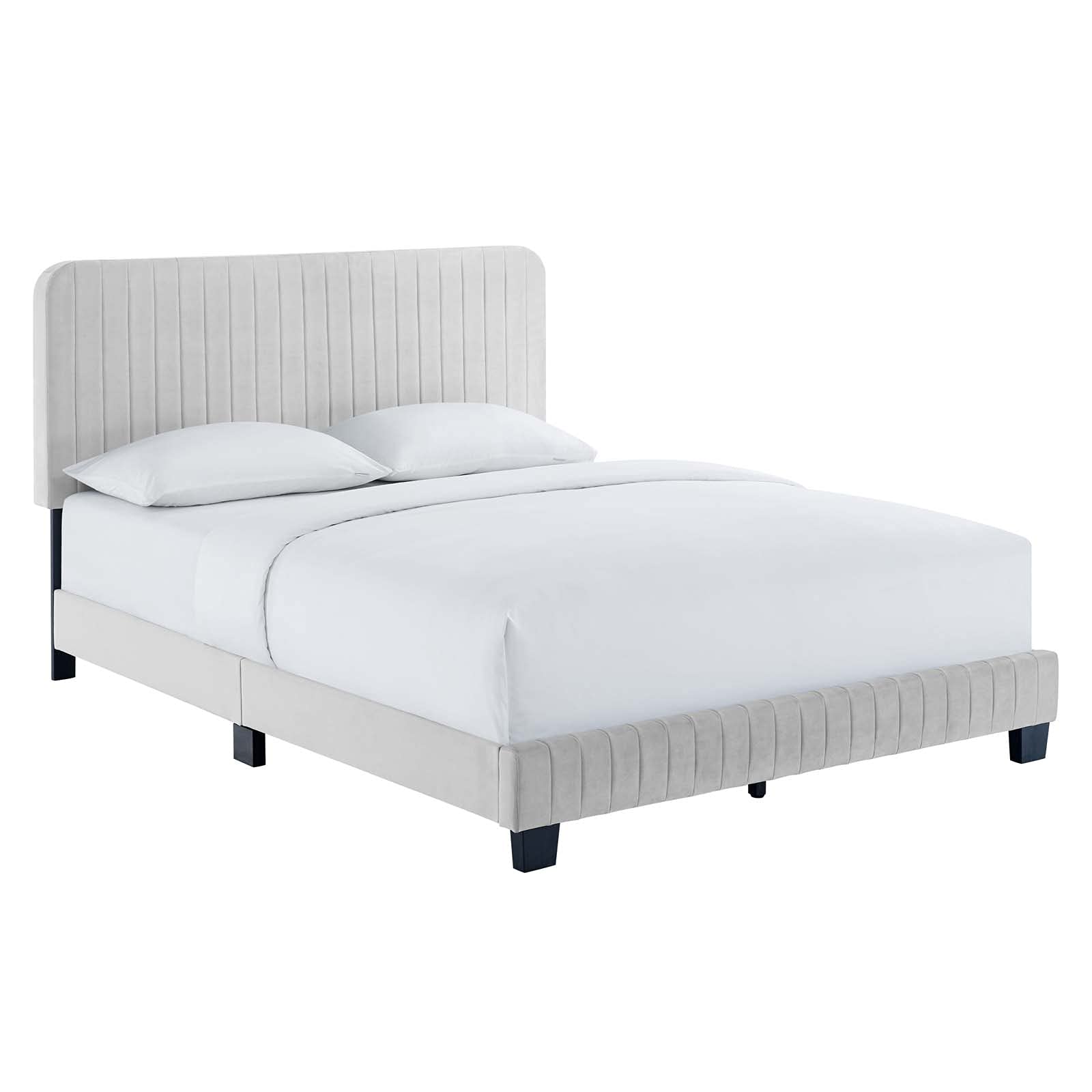 Modway Celine Channel Tufted Performance Velvet Twin Platform Bed in Light Gray