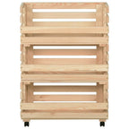 vidaXL Rustic Solid Pinewood Vegetable Trolley - 3 Compartments, Mobile Kitchen Cart with Rolling Casters, Brown, 22.4"x11.8"x31.5"