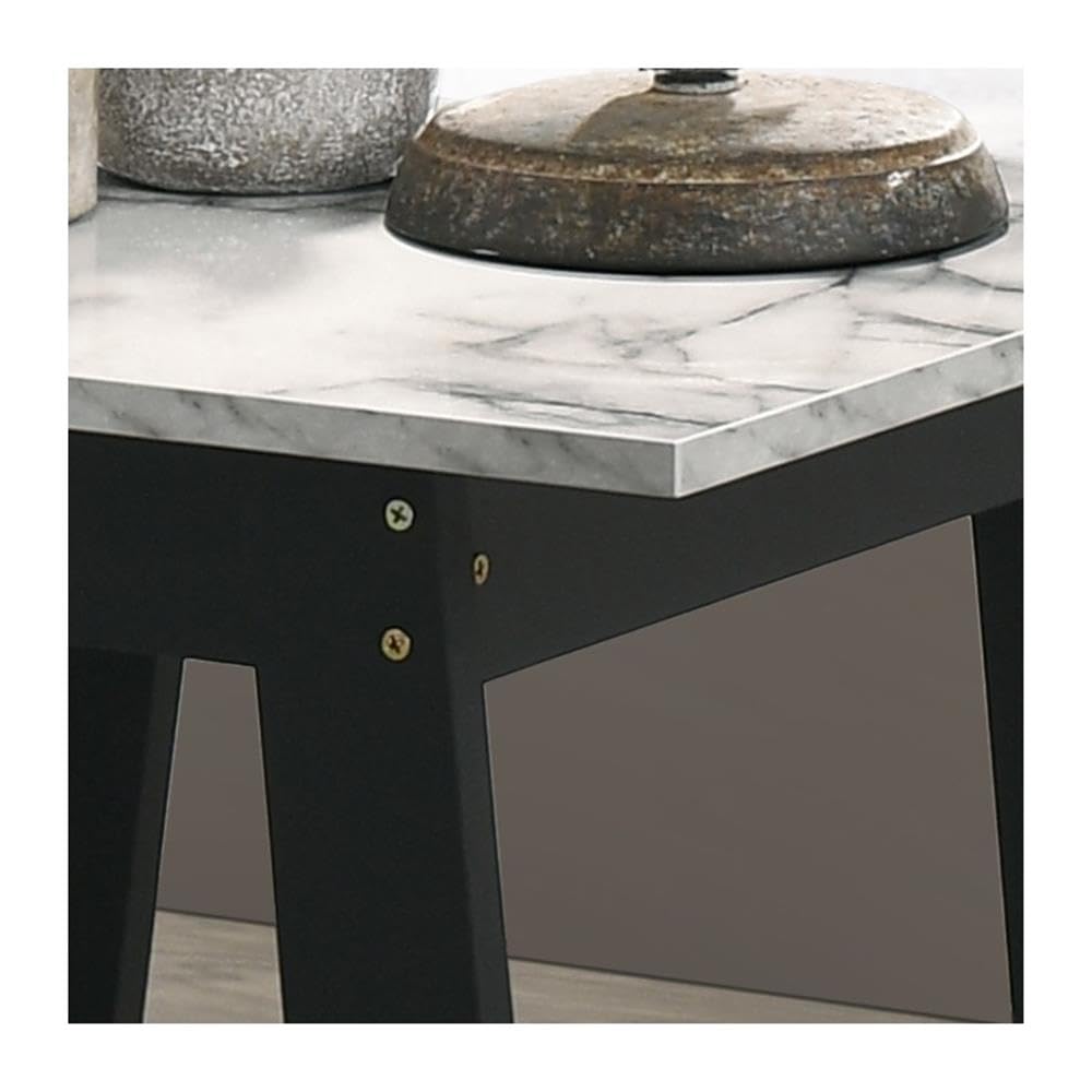 Lilola Home Kenzo Black End Table with Faux Marble Top Finish