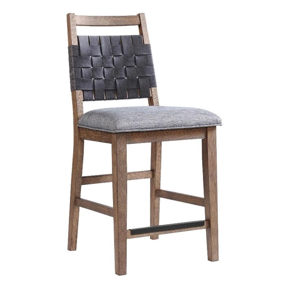 Oslo Counter Stool with Woven Back and 4 Legs, Weathered Chestnut, Set of 2