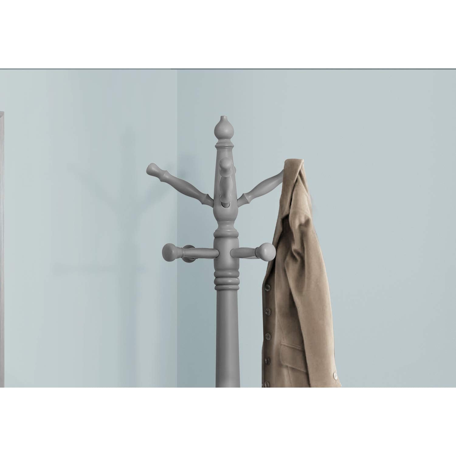 Monarch Specialties I 3179 Coat Rack, Hall Tree, Free Standing, 11 Hooks, Entryway, 73' H, Bedroom, Wood, Grey, Contemporary, Modern